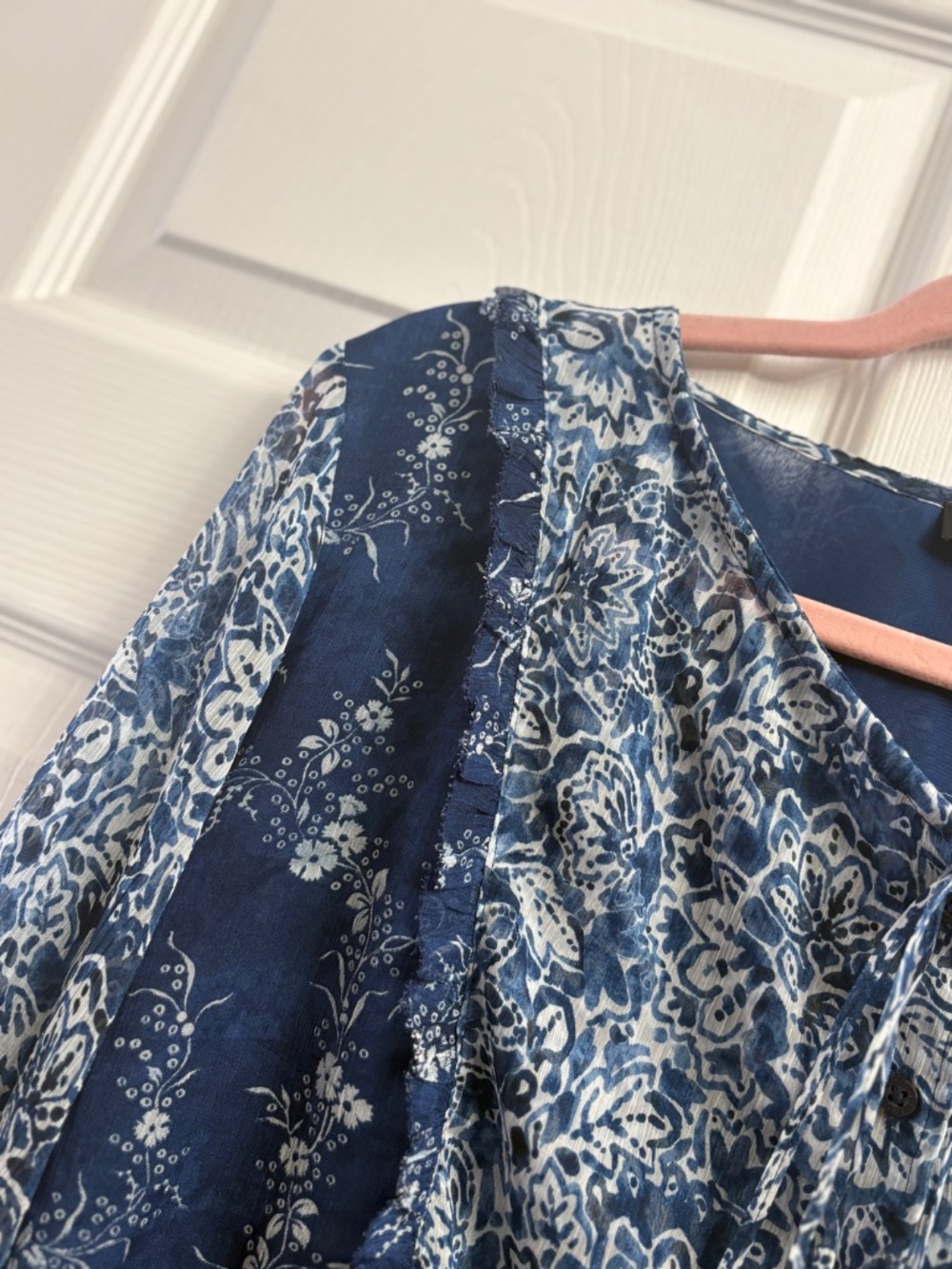 Women's Lauren Ralph Lauren Blue and White Floral Print Boho Blouse - Picture 4 of 6